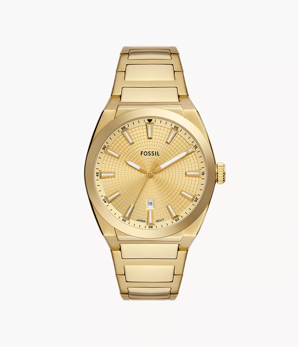 Fossil Men Everett Three-Hand Date Gold-Tone Stainless Steel Watch