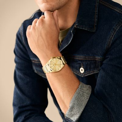 Fossil Everett - Reloj para hombre con correa de acero inoxidable o cuero