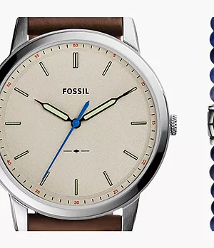 Set Uhr Minimalist 3-Zeiger-Werk Eco-Leder braun Armband