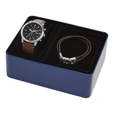 Set Townsman and FS5967SET - - Brown Bracelet Watch LiteHide™ Leather Fossil Chronograph