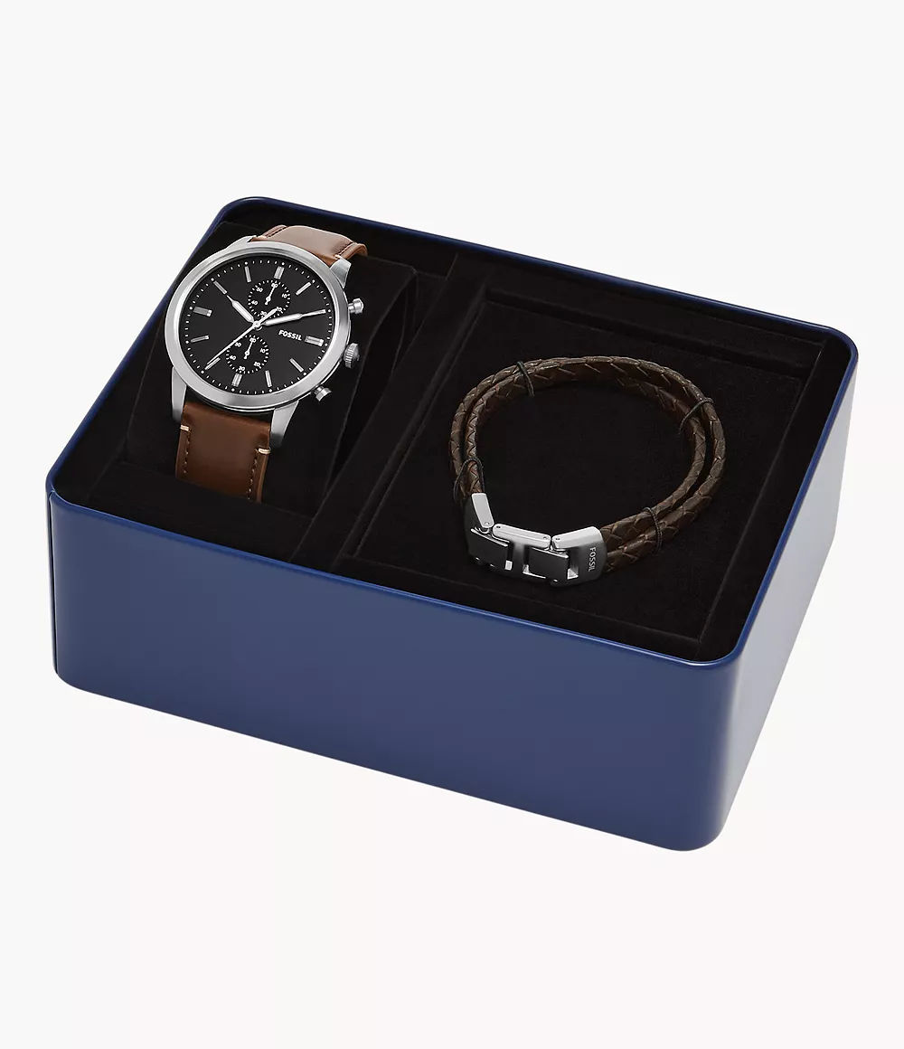 - Fossil Leather - FS5967SET Chronograph and Watch LiteHide™ Set Brown Townsman Bracelet