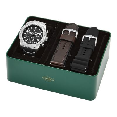Bronson and Stainless - Interchangeable Strap Chronograph - Fossil Watch FS5968SET Steel Set