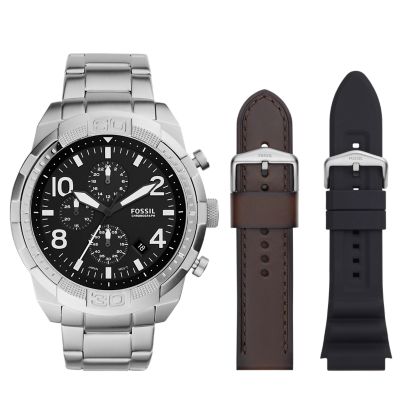 Bronson Chronograph Stainless Steel Watch and Interchangeable Strap Set