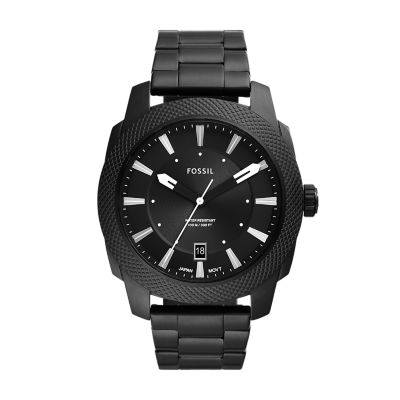 Machine Three-Hand Date Black Stainless FS5971 Steel Watch - - Fossil