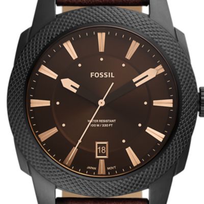 Machine Three-Hand Date Dark Brown LiteHide™ Leather Watch