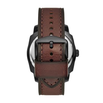 Machine Three Hand Date Dark Brown LiteHide Leather Watch