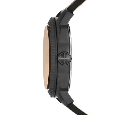 Dark Brown - - LiteHide™ Fossil FS5972 Three-Hand Date Watch Leather Machine