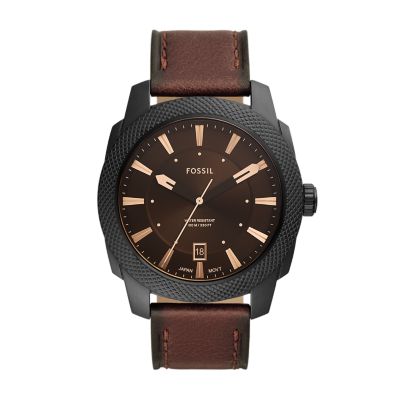 Date FS5972 Leather Three-Hand - Machine Watch - Dark LiteHide™ Fossil Brown
