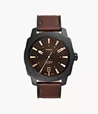 Reloj Machine de piel LiteHide™ en tono marrón oscuro con tres agujas y fecha