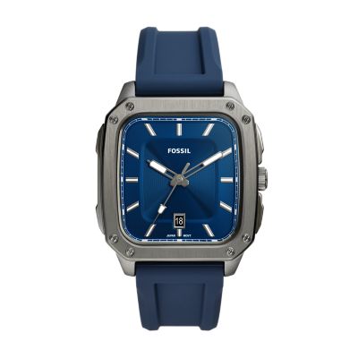Three-Hand - Watch - Navy Fossil Inscription Silicone Date FS5979