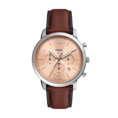 Chronograph - - Tan Fossil Leather Watch Neutra FS5963 LiteHide™