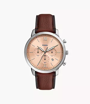 Montre Neutra chronographe, en cuir écoresponsable, brun
