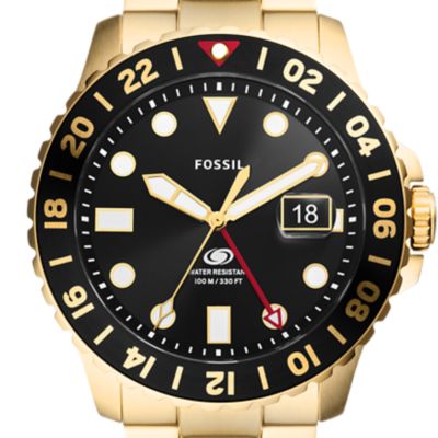 Fossil Blue GMT Gold-Tone Stainless Steel Watch