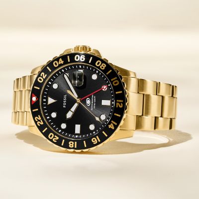 Fossil Blue GMT Gold-Tone Stainless Steel Watch