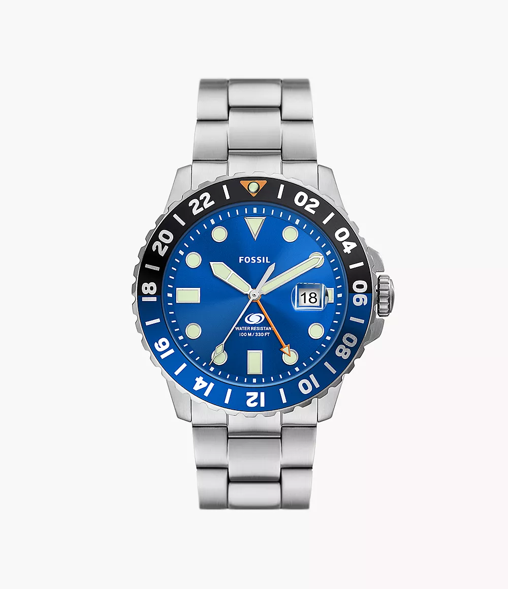 Fossil Blue Gmt Stainless Steel Watch

