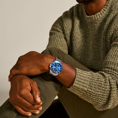 Fossil blue mens hot sale watch 100 meters