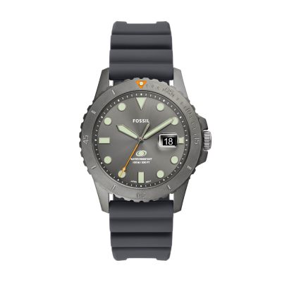 Fossil Blue Dive Three-Hand Date Gray Silicone Watch - FS5994 - Fossil
