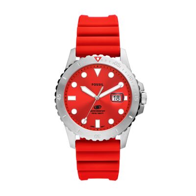 Fossil Blue Dive Three-Hand Date Red Silicone Watch - FS5997 - Fossil