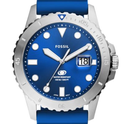 Fossil Blue Three-Hand Date Blue Silicone Watch