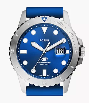 Reloj Fossil Blue Dive de silicona azul con tres agujas y fecha