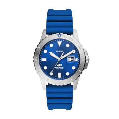 Fossil Blue Dive Three-Hand Date Blue Silicone Watch