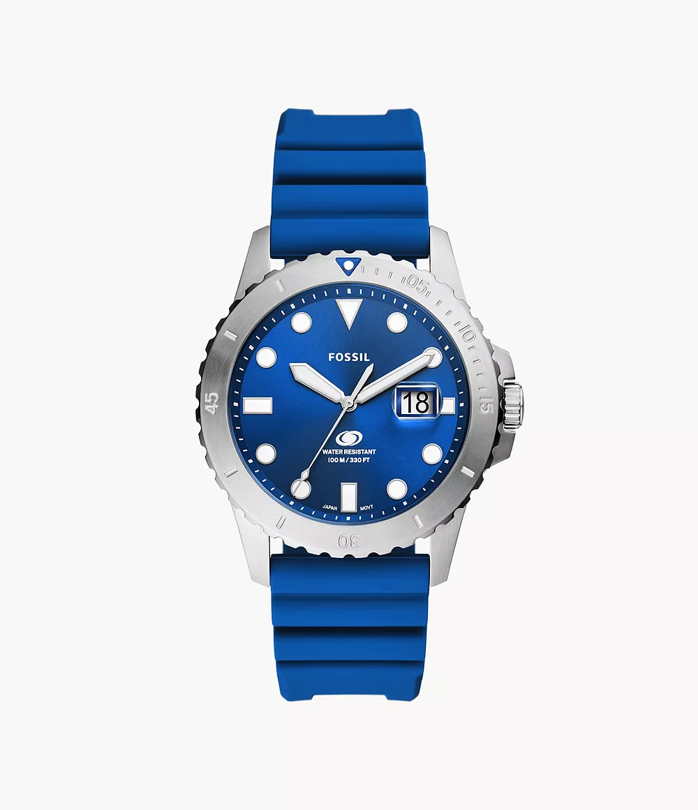 Fossil Men’s Fossil Blue Dive Three-Hand Date Blue Silicone Watch