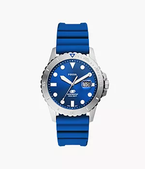 Fossil Blue Dive Three-Hand Date Blue Silicone Watch