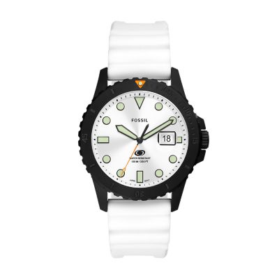 Reloj Fossil de silicona en color blanco con tres agujas y fecha