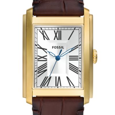 Orologio Carraway a tre sfere con cinturino in pelle marrone a effetto coccodrillo