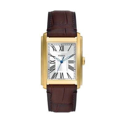 Montre Carraway en cuir façon croco brun à trois aiguilles