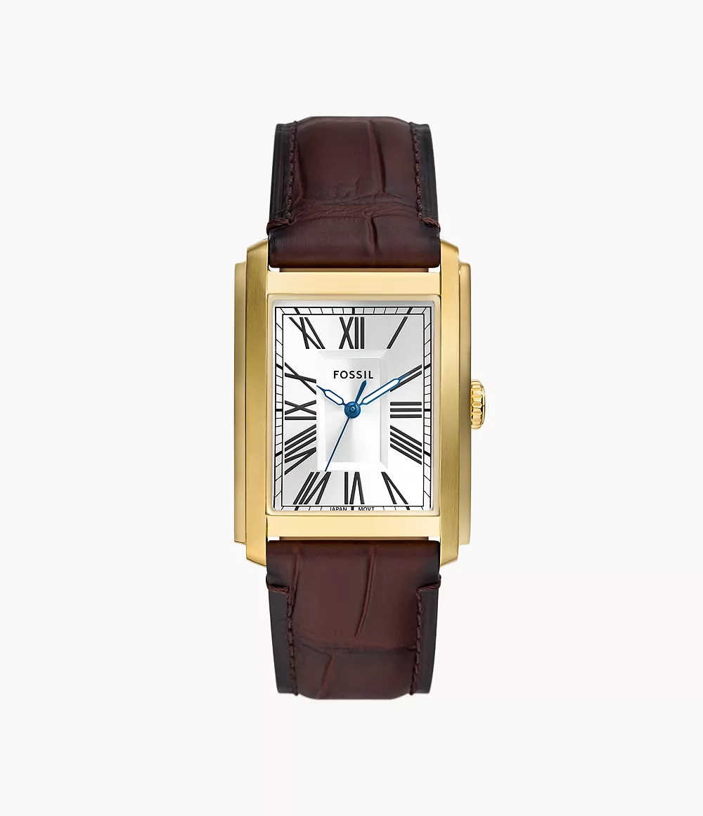 Image of Carraway Three-Hand Brown Croco Leather Watch