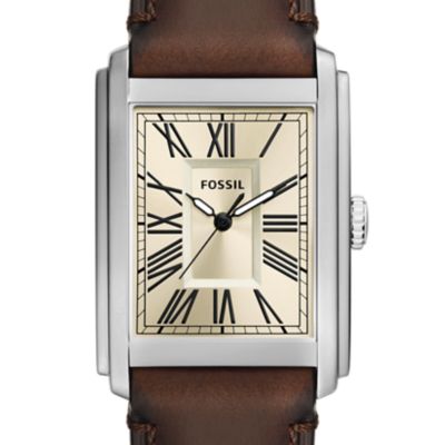 Montre Carraway à trois aiguilles, en cuir, brun