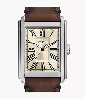 Reloj Carraway de piel marrón con tres agujas