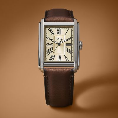 Carraway Watch FS6012 Three-Hand Brown Fossil - Leather -