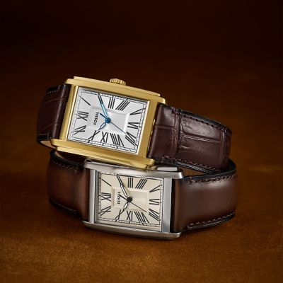 Carraway Three-Hand Brown Leather Watch