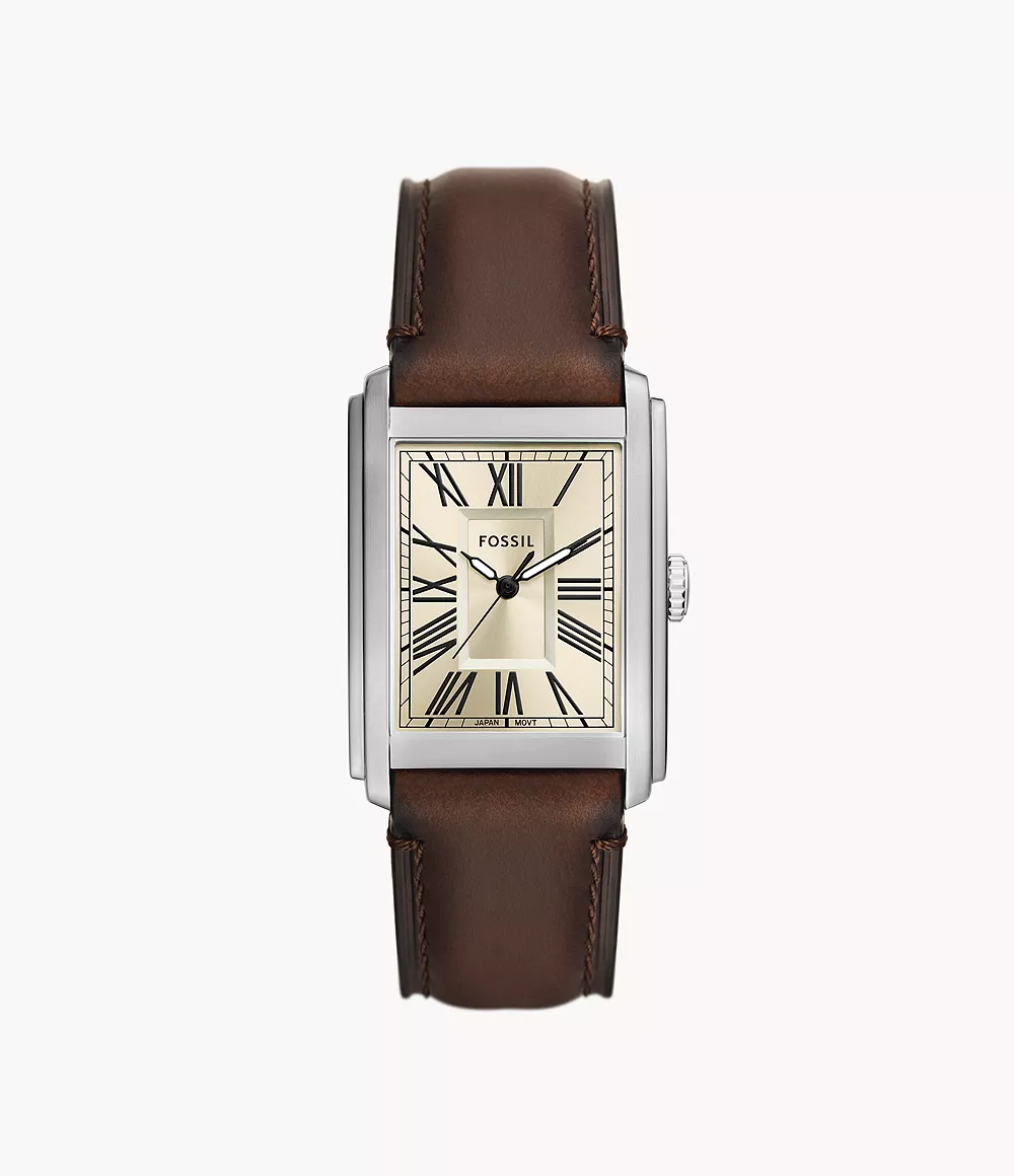 Image of Carraway Three-Hand Brown Leather Watch