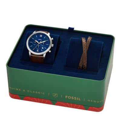 Cofanetto con bracciale e cronografo Neutra con cinturino in pelle marrone  - FS6018SET - Fossil