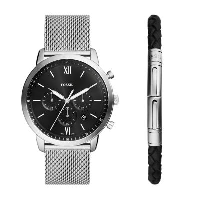 Ensemble avec montre chronographe Neutra et bracelet en mailles d’acier inoxydable