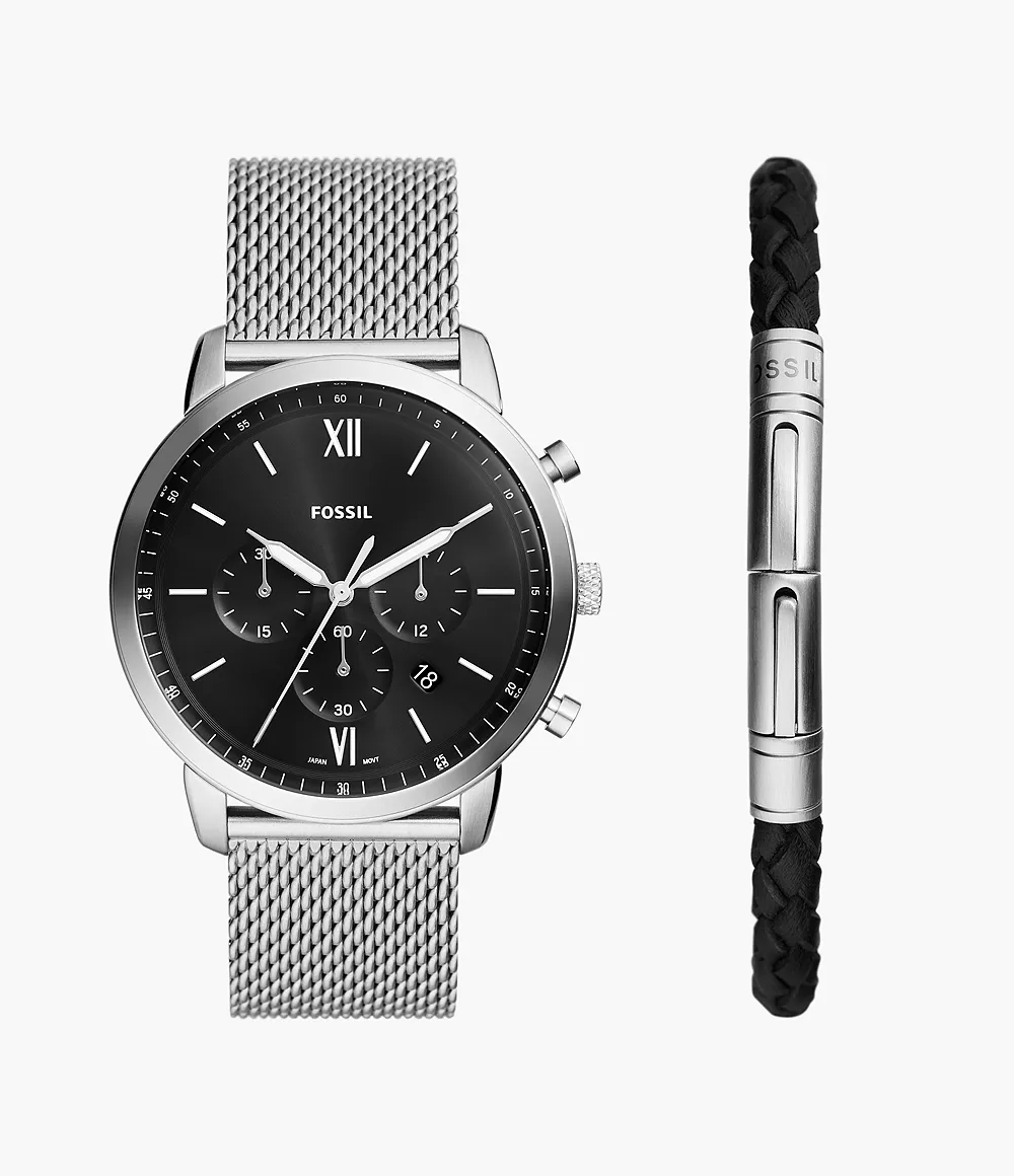 Image of Neutra Chronograph Stainless Steel Mesh Watch and Bracelet Box Set