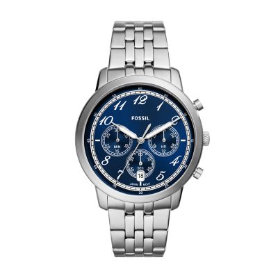 Fossil watch silver and blue best sale