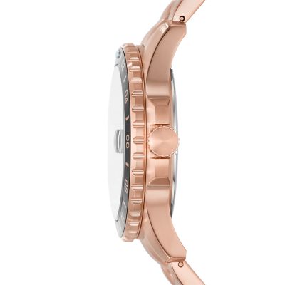 Fossil Blue GMT Rose Gold-Tone Stainless Steel Watch