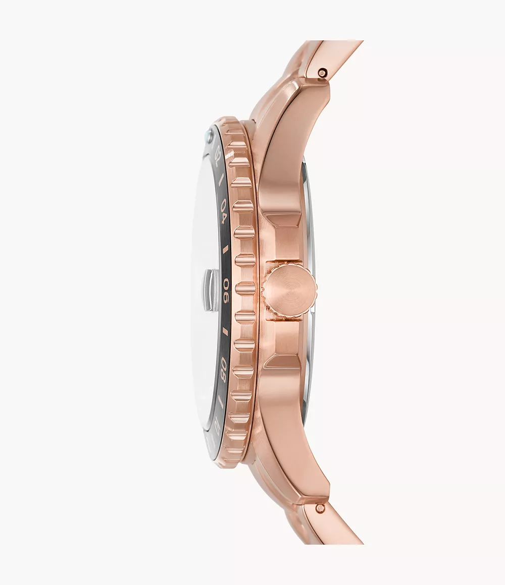 Fossil Blue GMT Rose Gold-Tone Stainless Steel Watch