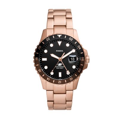 Fossil Blue GMT Rose Gold-Tone Stainless Steel Watch - FS6027 - Fossil