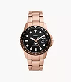 Fossil Blue GMT Rose Gold-Tone Stainless Steel Watch