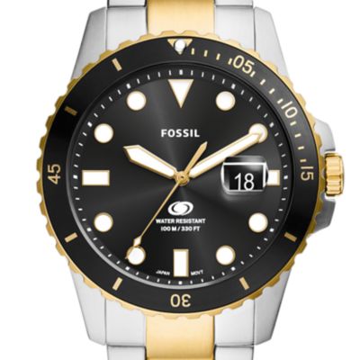 FOSSIL BLUE DIVE 三針デイト ツートーン ステンレススチールウォッチ