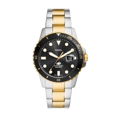 Blue Dive Three-Hand Date Two-Tone Stainless Steel Watch