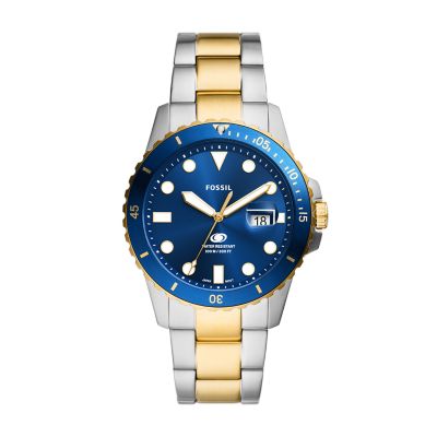 FOSSIL BLUE DIVE 三針デイト ツートーン ステンレススチールウォッチ