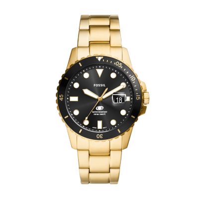 Fossil Blue Dive Three Hand Date Gold Tone Stainless Steel Watch FS6035 Fossil