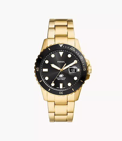 Fossil Blue Dive Three-Hand Date Gold-Tone Stainless Steel Watch - FS6035 -  Fossil