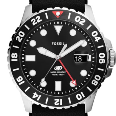 Fossil Blue GMT Black Silicone Watch